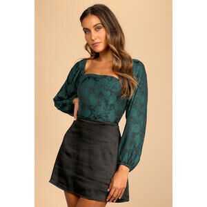 Lulus Green Floral Jacquard Lace-up Top